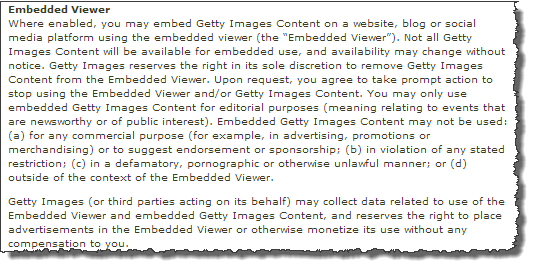 Getty Embedded Viewer Terms